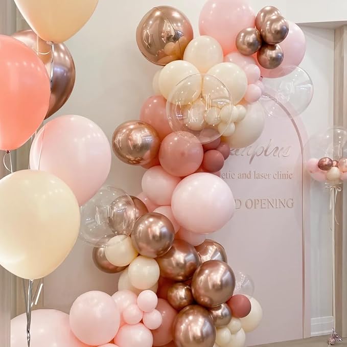 130pcs Metallic Rose Gold Balloons Different Sizes 18" 12" 10" 5" Chrome Rose Gold Balloon Garland Arch Kit for Graduation Birthday Baby Shower Wedding Anniversary Party Decorations