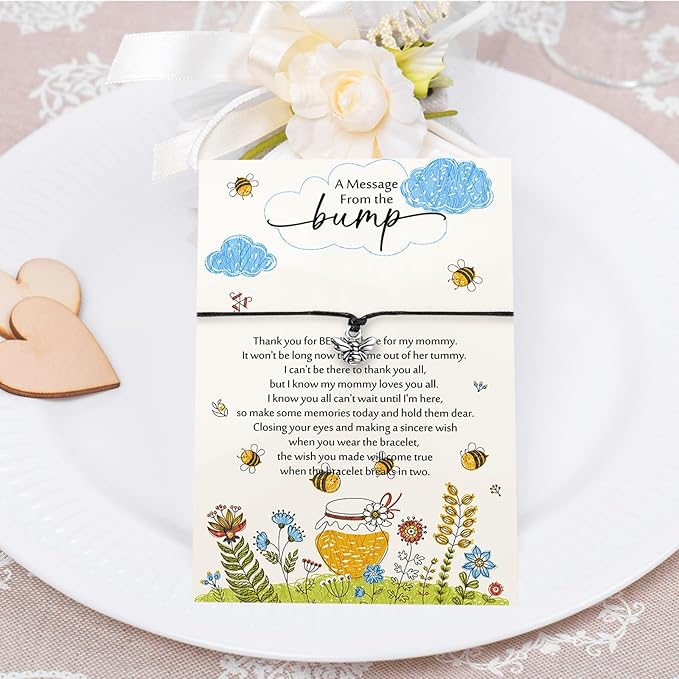 Thyle Baby Shower Favors for Guests Adjustable Bracelets with Message from the Bump Card Footprints Charm Baby Shower Bracelets for Gender Reveal Thank You Gifts(50 Set,Nature)