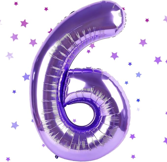 Purple Number Balloons, 40 Inch Purple Balloon 6.6 Helium Balloon 6th Birthday for 6 Years Birthday Decoration Children Girls Boys
