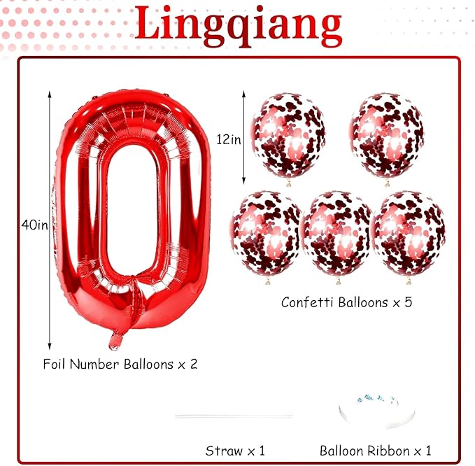 10th Birthday Balloons for Girls Boys, 40 Inch Giant Red Foil Number 10 Balloons with Red Confetti Balloons Kit, Digit 10 Helium Balloons for Men Women 1st 10th Anniversary Party Decorations Supplies