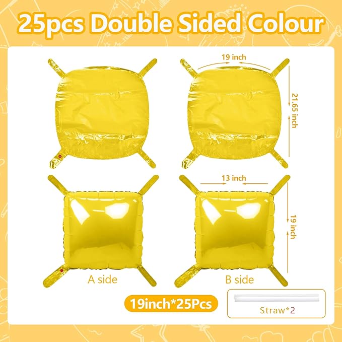 NISOCY 25PCS Yellow Square Foil Balloons Wall Backdrop Thanksgiving Fall Color Balloons Double Sided Balloons Tunnel Arch Kit for Baby Shower Birthday Wedding Sunflower Bee Theme Party Decoration
