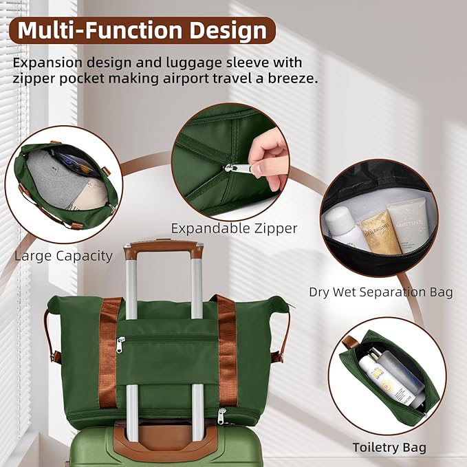 LARVENDER Luggage Sets 6 Piece, Expandable Hardside Carry on Suitcase Set with Spinner Wheels, Lightweight Rolling Luggage Sets for Women with TSA Lock, Green Brown