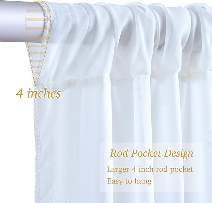 10x10ft White Chiffon Backdrop Curtain with Lights String for Wedding Sheer Tulle Curtain Photo Backdrops Drapes for Baby Shower Birthday Party Home Ceremony Decorations