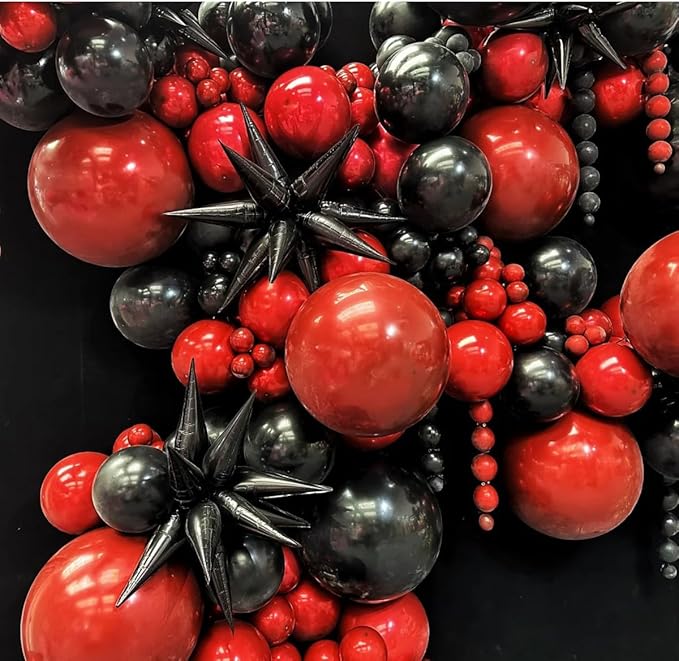 Black Red Metallic and Confetti Silver Balloons Garland Arch Kit, 147 Pcs Latex Balloon Different Sizes for Birthday Party Graduation Father's Day Anniversary Bachelorette Party Decoration