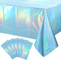 6 Pack Iridescent Light Blue Tablecloth for Parties, Pastel Blue Holographic Plastic Table Cover, Disposable Laser Baby Blue Table Cloth for Birthday Wedding Baby Shower Party Decorations, 54x108 Inch