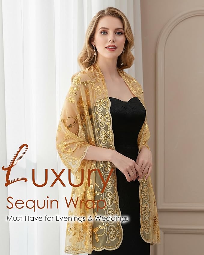 Gossifan Shawls and Wraps for Evening Dresses Sheer Women Elegant Glitter Shawls Soft Sparkly Wedding Bridal Scarf