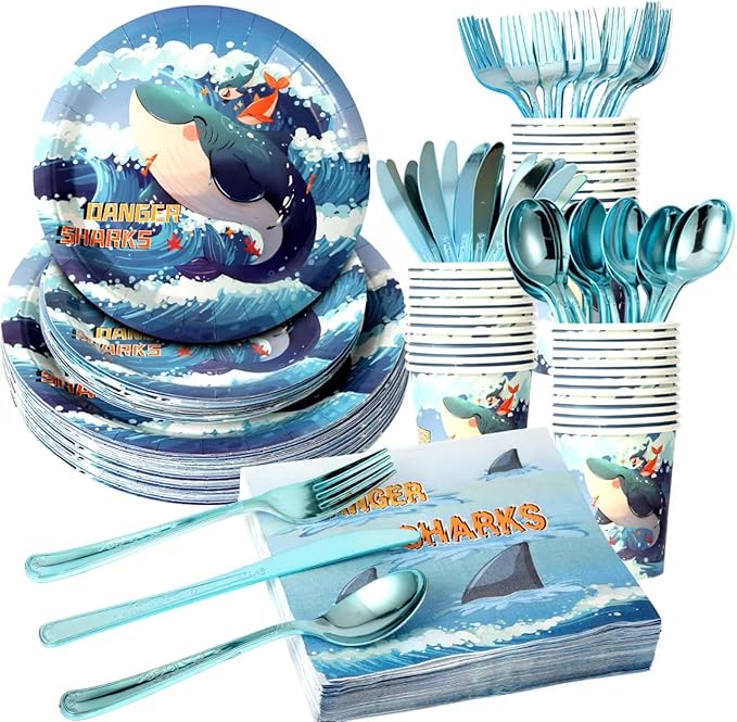 175 Pieces Ocean Party Decorations Ocean Animal Birthday Party Plate and Napkin Set Whale Themed Tableware Set Children's Birthday Decorations (25 Guests)