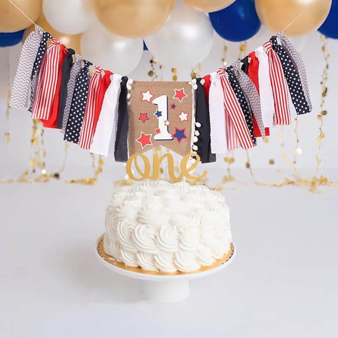 Red White and Blue High Chair Banner - 4th of July & Birthday Patriotic 1st Birthday Party Supplies, Independence Day Decorations