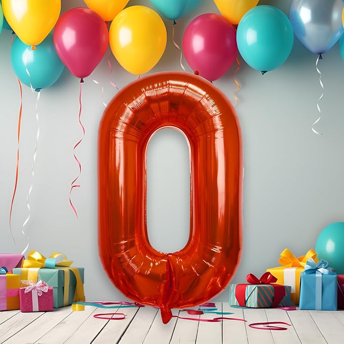 40 Inch Large Red Number Celebration and Decoration Balloon for Birthday Parties, Graduations, Anniversaries, Weddings, Photo Shoots, Special Events - Helium Foil Mylar (Red Number 0)