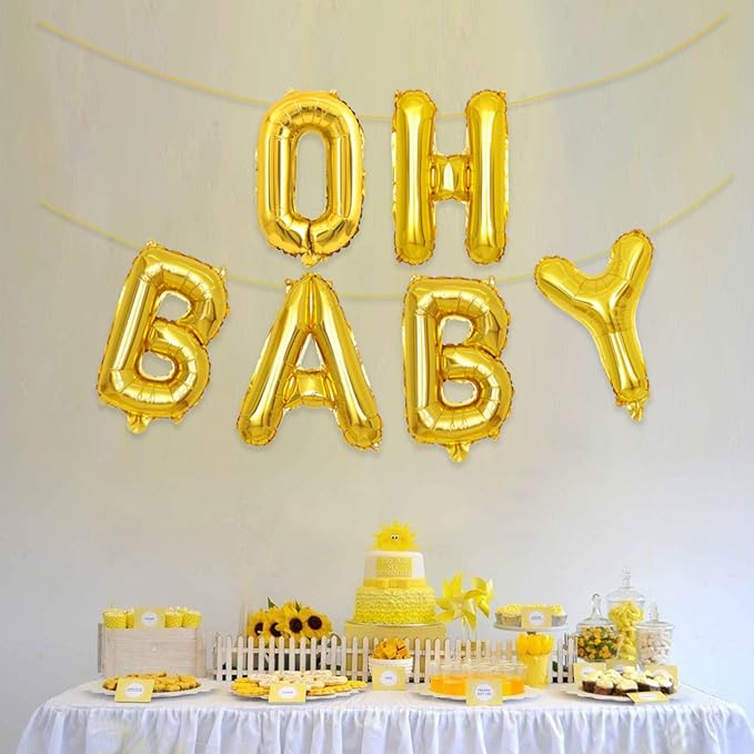 2 Set 12Pcs Gold Oh Baby Letter Balloons 16in Balloon Baby Shower Decorations Party Decor Gold Letter Balloons Oh Baby Party Supplies