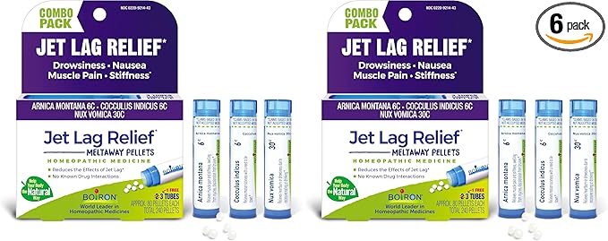 Boiron Jet Lag Relief Kit - Travel Essential for Relief from Nausea, Stiffness, Muscle Pain, and Drowsiness from Long Flights - (240 Pellets), (Pack of 6)