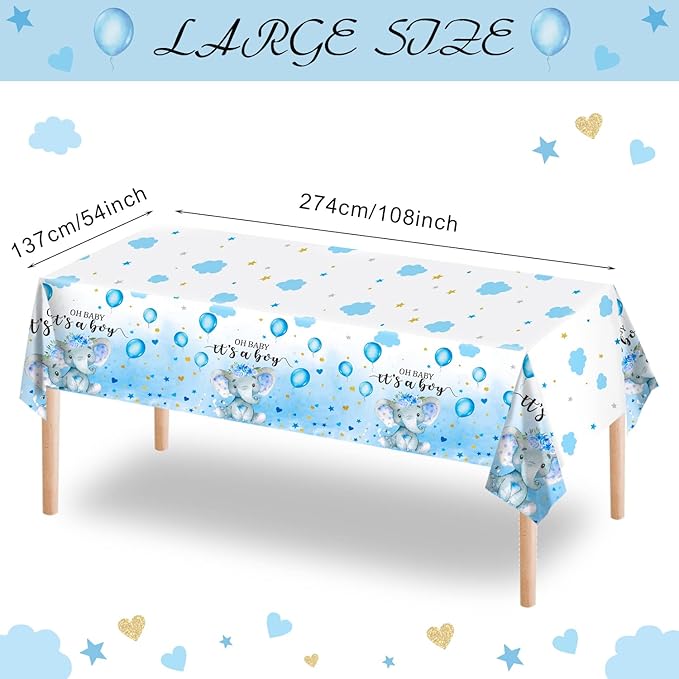6 Pack Elephant Tablecloth Decorations, Plastic Tablecloth Table Cover Backdrop for Baby Boy Girl Gender Baby Shower Party Supplies, 54 x 108 Inch, Blue
