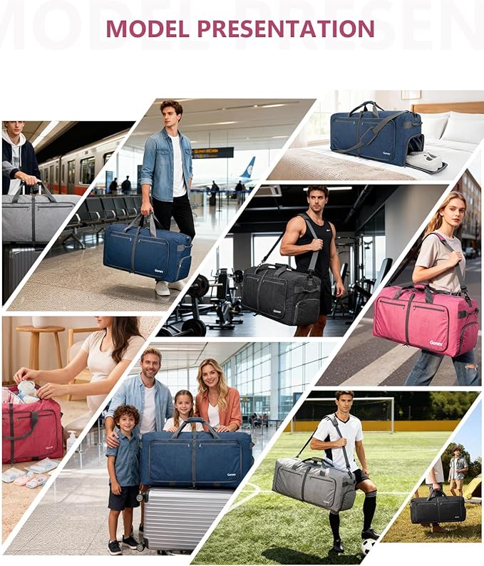 Gonex 40L 60L 80L 100L 150L Large Foldable Travel Duffle Bag with Shoes Compartment, Packable Lightweight Water Repellent Duffel Bag for Camping Gym Weekender Bag