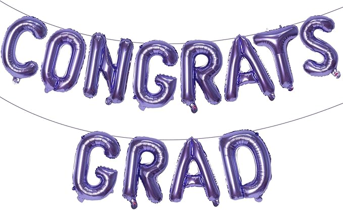 KALOR 16 Inch Purple Congrats Grad Banner Balloons, Purple Congrats Grad Letters Sign, Graduation Decorations 2026 for Graduation Party Decorations 2026