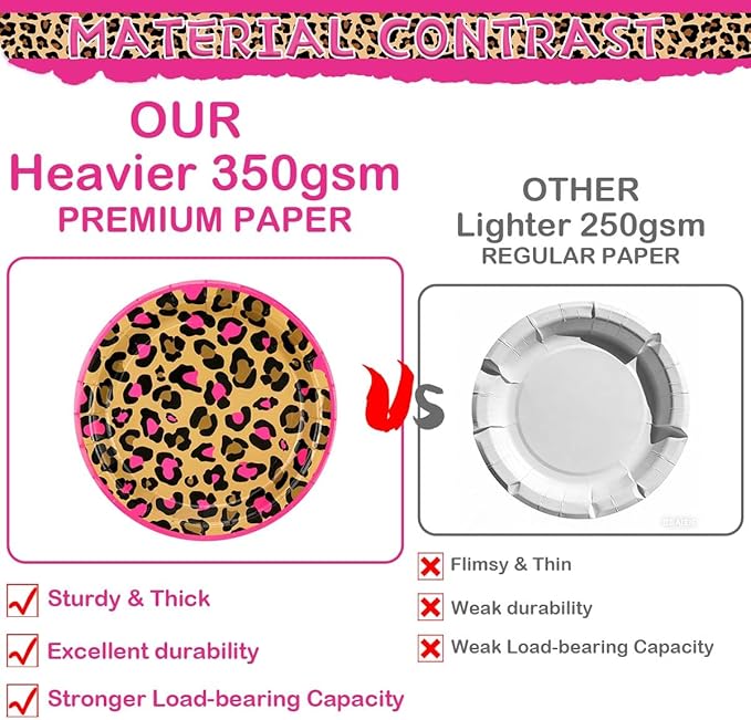 Cheetah Print Birthday Decorations, Pink Cheetah Birthday Decorations Includes Plates, Napkins, Cups, Tablecloth, Tableware for Leopard Party Serves 20 Guests