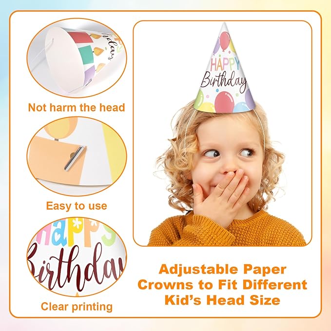 32Pcs Colorful Party Hats for Kids Happy Birthday Cone Paper Hats Classroom Celebration Supplies Favors
