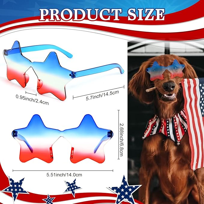 JUSTOTRY 6 Pcs 4th of July Sunglsses Patriotic Glasses Red White and Blue American Flag Sunglasses USA Accessories