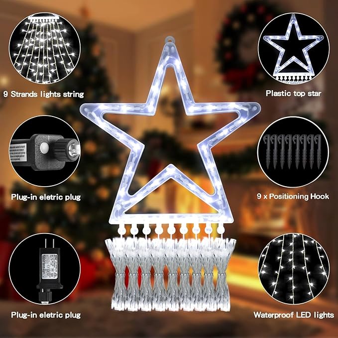 Christmas String Lights Outdoor Decoration 317 LED Star Fairy String Lights 8 Modes & Waterproof for Party Wedding Patio Yard New Year Holiday Indoor Outdoor Cool White