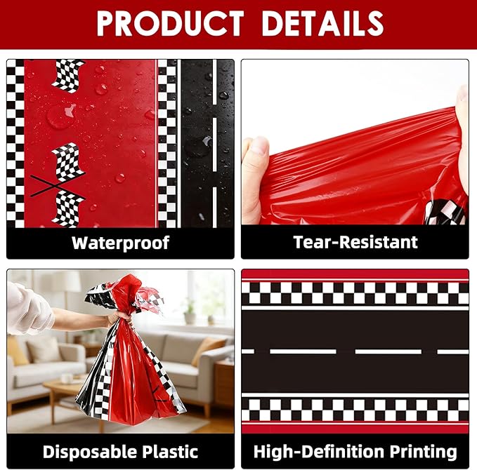 Slergut Race Car Birthday Party Decorations, 6 Pack Racing Car Tablecloth Checkered 54"x108", Race Cars Decorations Party Supplies Favors, Cars Birthday Decoration for Boys Baby Shower