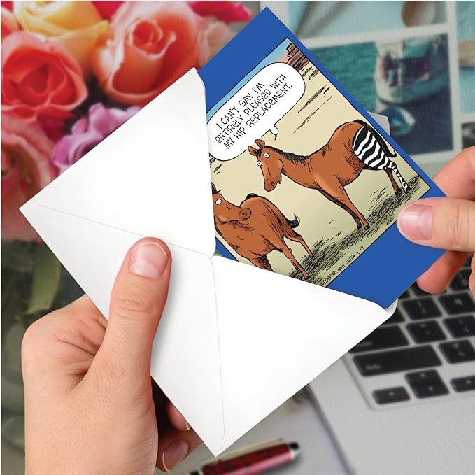 NobleWorks Funny Birthday Greeting Card with 5 x 7 Inch Envelope (1 Card) Bday Horse Hip Replacement C1770BDG
