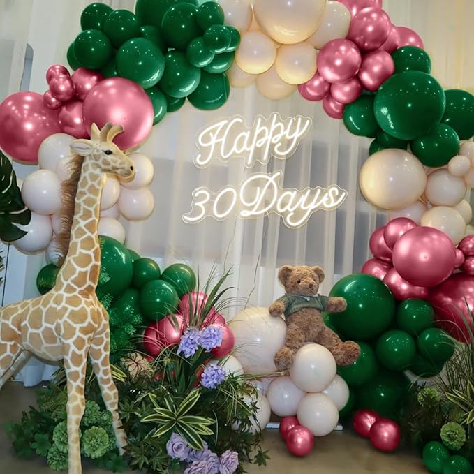 Dusty Rose Balloon Arch Kit, 142 Pcs Retro Pink Nude Dark Green Latex Balloons Different Sizes 18 12 10 5 Inch for Birthday, Baby Shower, Wedding