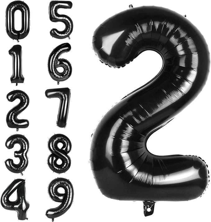 Number 2 Balloons 40 Inch Large Helium Foil Mylar Balloons For Birthdays Party Decorations/Wedding/Anniversary/Graduations/Baby Shower (Black)