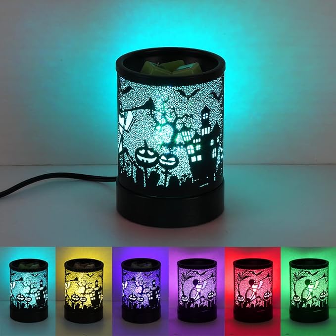 Halloween Wax melt Metal Warmer for Scented with 7 Colors LED Changing Wax Burner Melter and Scentsy Warmer for Halloween Decorations Indoor