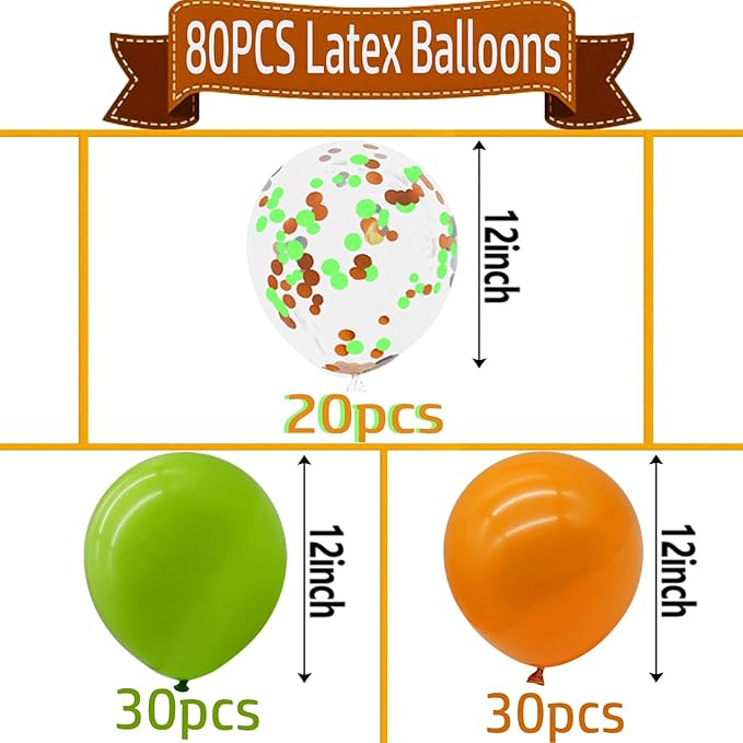 Orange and Green Balloons with Confetti Balloons 12 inch Latex Balloons 80 Pcs for Wedding Birthday Baby Shower Patriotic Themed Party Decorations