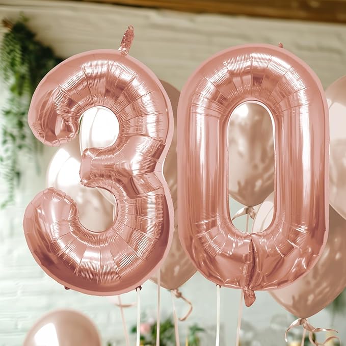 40 Inch Number Celebration and Decoration Balloon for Birthday Parties, Graduations, Anniversaries, Weddings, Photo Shoots, Special Events - Helium Foil Mylar (Rose Gold Number 30)