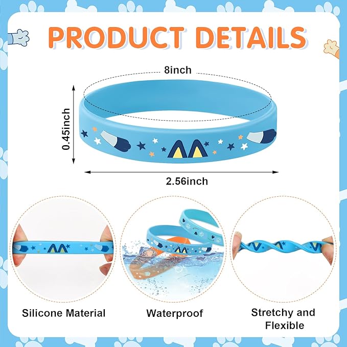 JUNEBRUSHS 42 Pcs Blue Dog Theme Silicone Wristbands, Baseball Party Favors Rubber Bracelets for Birthday Theme Party Supplies Classroom Rewards Pinata Stuffers Family Games Kids Goodie Bag Gifts