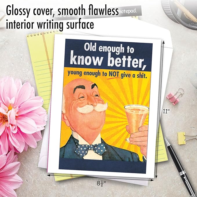NobleWorks - Jumbo Men's Birthday Card with Envelope (8.5 x 11 Inch) - Funny Retro Bday Greeting Card for Dad, Husband - Old Enough J5411