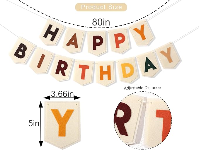 Boho Felt Happy Birthday Banner - Bohemian Birthday Party Decorations,Boy Girl Birthday Felt Banner,Boho Happy Birthday Garland, Window Door Mantels Easy To Hang Decor