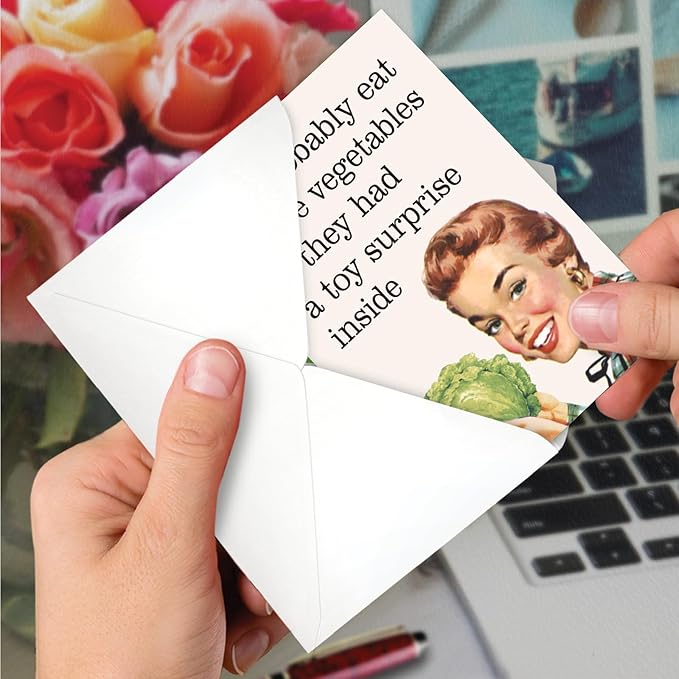 NobleWorks, Funny Birthday Paper Card with 5 x 7 Inch Envelope (1 Card) Bday More Vegetables C10806BDG