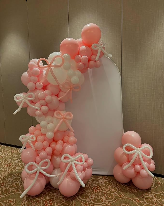 Pink Bow Balloon Garland Arch Kit - Coquette Birthday Decorations Coquette Bow Pink and White Balloon Arch Kit Different Size for Wedding Bridal Girls Birthday Baby Shower Engagement Party Decorations