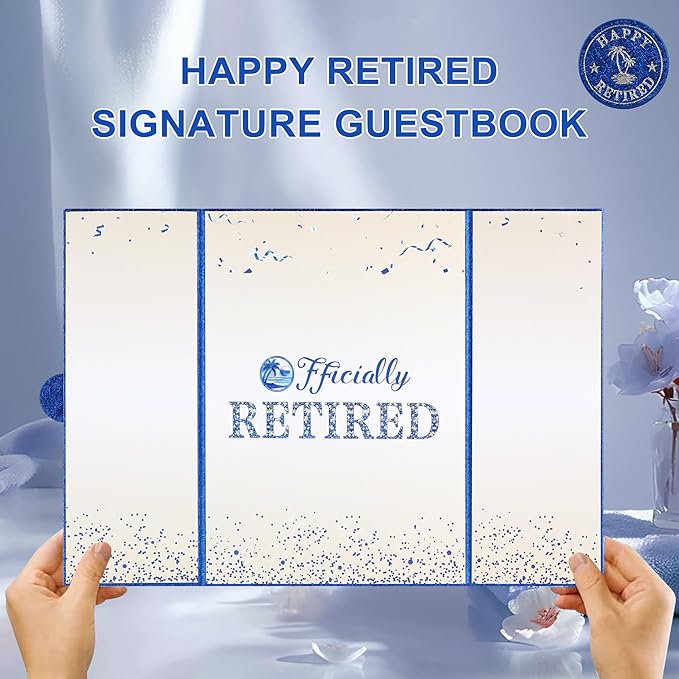 Blue Silver Retirement Party Decorations Large retirement Card Signing Guest Book Creative retirement Card for Men Women