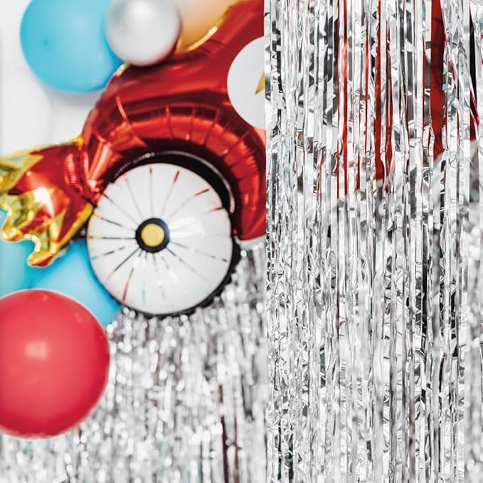 Pack of 2 Silver Foil Fringe Curtains – Silver Tinsel Backdrop for Photo Booth, Birthday, Wedding, Baby Shower, Bachelorette, Christmas & Holiday Party Decorations