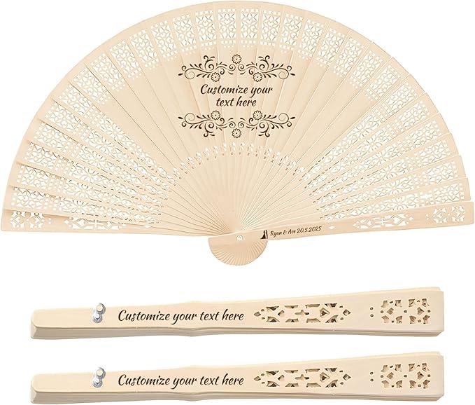 10Pcs Personalized wedding fans for guests, Custom Summer Wedding Fans, Unique Bridal Shower Party Favors, Handcrafted Wooden Fans for Guests (Hollow wooden fan)