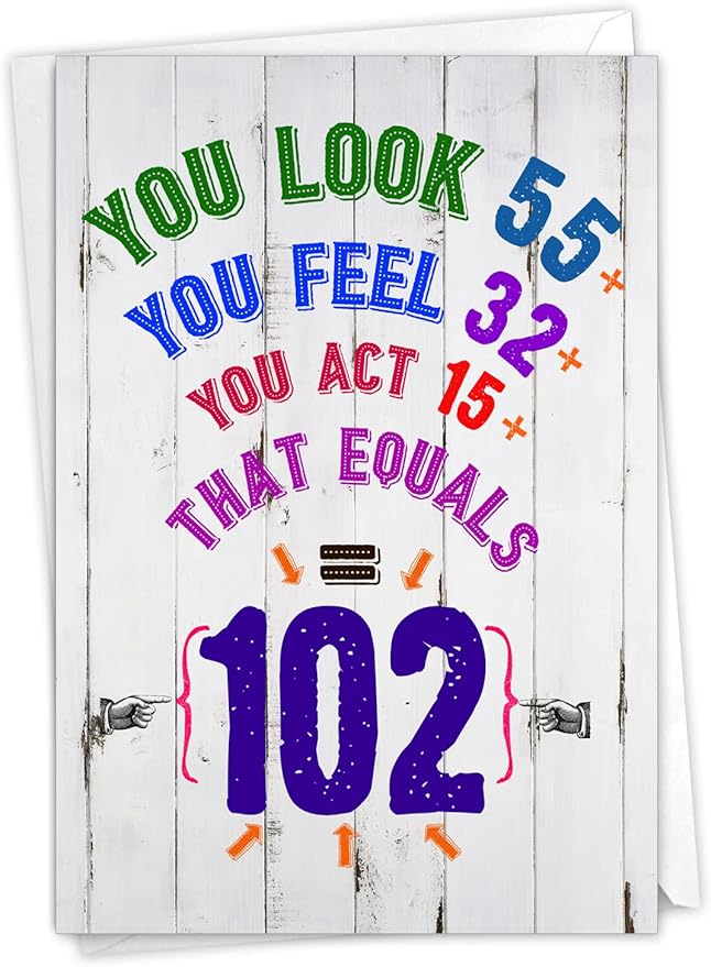 NobleWorks - Milestone Birthday Greeting Card with Envelope (4.63 x 6.75 Inch) - Age Equation-102 C2463MBG