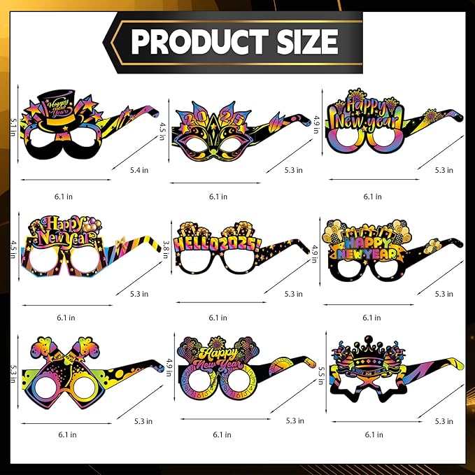 16PCS Happy New Year Glasses, New Year Paper Eyeglasses Photo Booth Props for 2026 Party Supplies Decorations