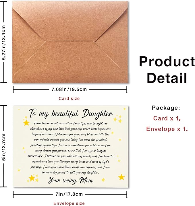 Happy Birthday Card for Daughter, Daughter Birthday Card from Mom, Birthday Gifts From a Loving Mom To Her Beautiful Gril, Decorations for Grils