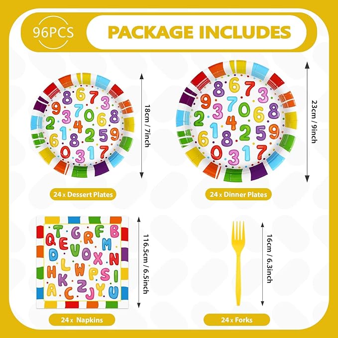 96Pcs Alphabet Party Decorations Educational ABC Back to School Plates and Napkins Sets First Day of School Kindergarten Decorations for Baby Shower Early Learning Classroom Party Supplies Serve 24