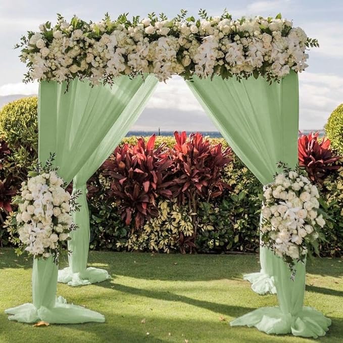 Wedding Arch Draping Fabric 30'' x 18FT Sheer Chiffon Arch Drape Backdrop 1 Panel Sage Green Drape for Easter Bridal Shower Baby Shower Photo Booth Church Decor Birthday Party Outdoor Decor