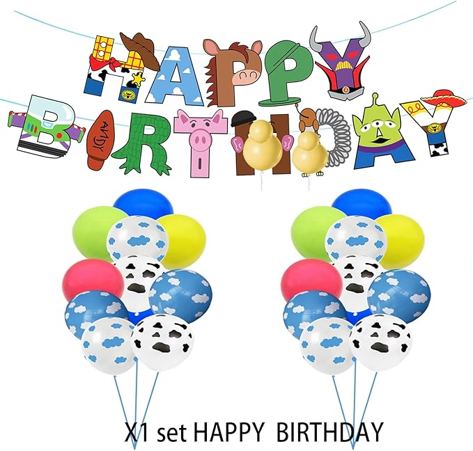 METIXOZE Cartoon Story Happy Birthday Banner Party Decorations Supplies for Boys Girls 1st 2nd 3rd 4th 10th Birhday Party Decor