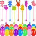 24 Pack Easter Sticky Hand Toys with 24 Pcs Plastic Easter Eggs, 9 Styles Easter Sticky Stretchy Toys for Kids Boys Girls Easter Basket Stuffers Egg Fillers Party Favors Gifts