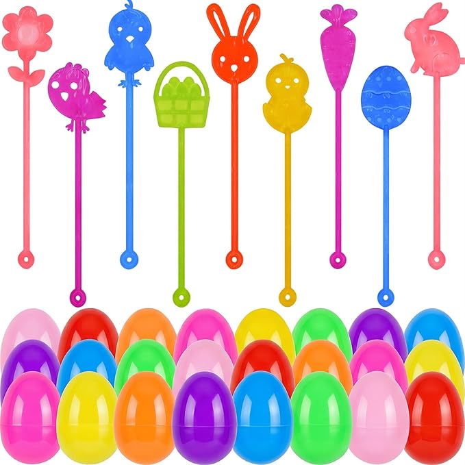 24 Pack Easter Sticky Hand Toys with 24 Pcs Plastic Easter Eggs, 9 Styles Easter Sticky Stretchy Toys for Kids Boys Girls Easter Basket Stuffers Egg Fillers Party Favors Gifts