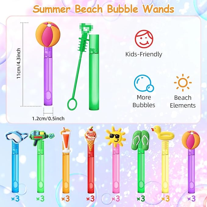 AMFZON 24Pcs Pool Beach Party Favors Bubble Wands for Kids, Beach Ball Summer Mini Bubbles Wand Toys, Pool Birthday Party Supplies Decorations Goodie Gift Bag Stuffers Pinata Classroom Prizes