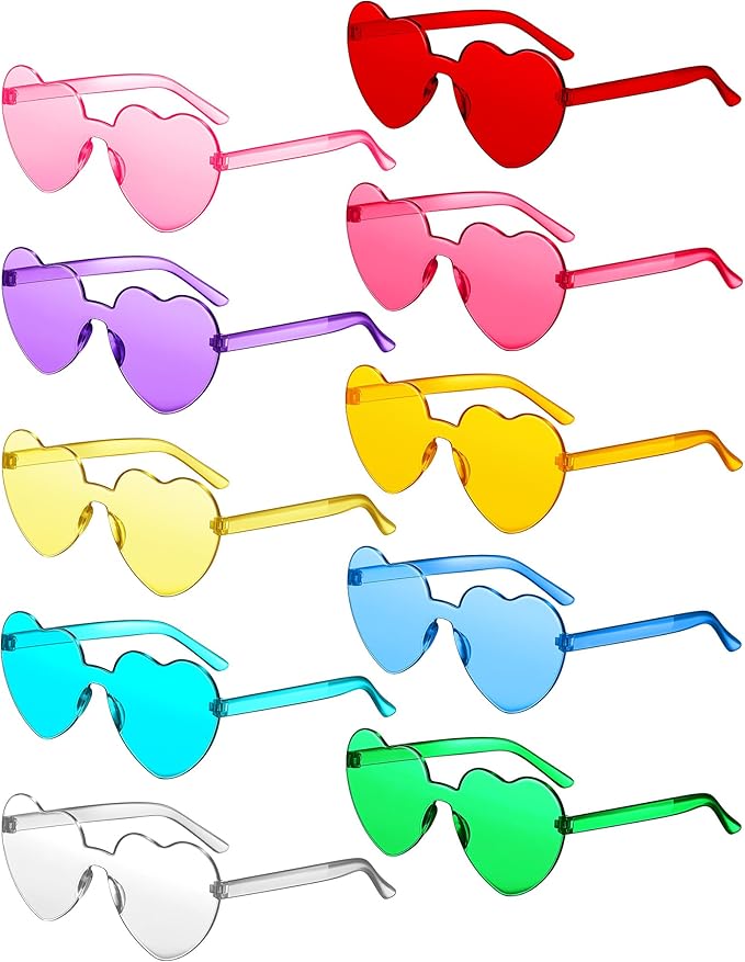 TOODOO 10 Pairs Heart Shaped Sunglasses Rainbow Sunglasses Candy Color Rimless Glasses for Women Girl Party Favor