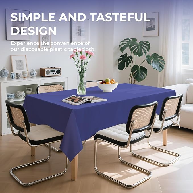 6 Pack Premium Disposable Plastic Tablecloth 54" x 108" Party Table Cloths Disposable for 6 to 8 Foot Tables Indoor or Outdoor Parties Birthdays Weddings Christmas Anniversary Buffet Table (Blue)