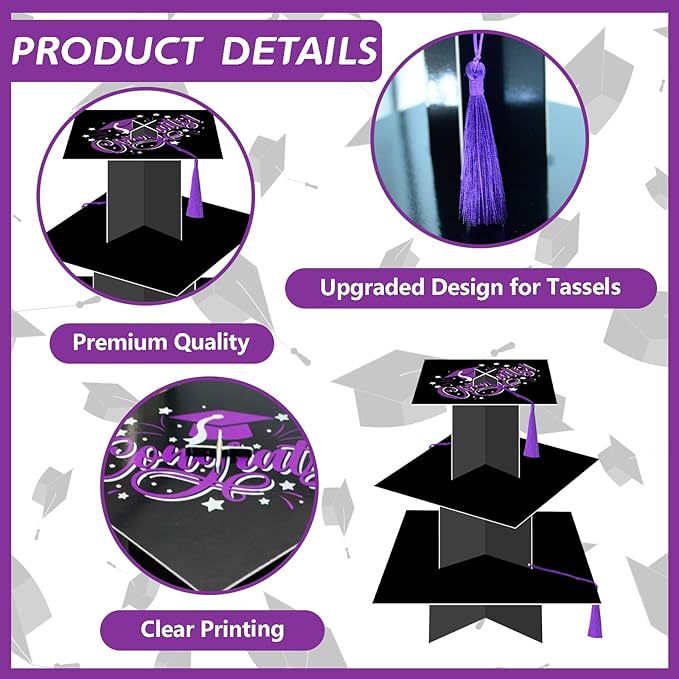 KALEFO Graduation Decorations 2026 Graduation Cap Cupcake Stand with Tassel Graduate Party Favors Table Decor Grad Party Supplies (Purple)