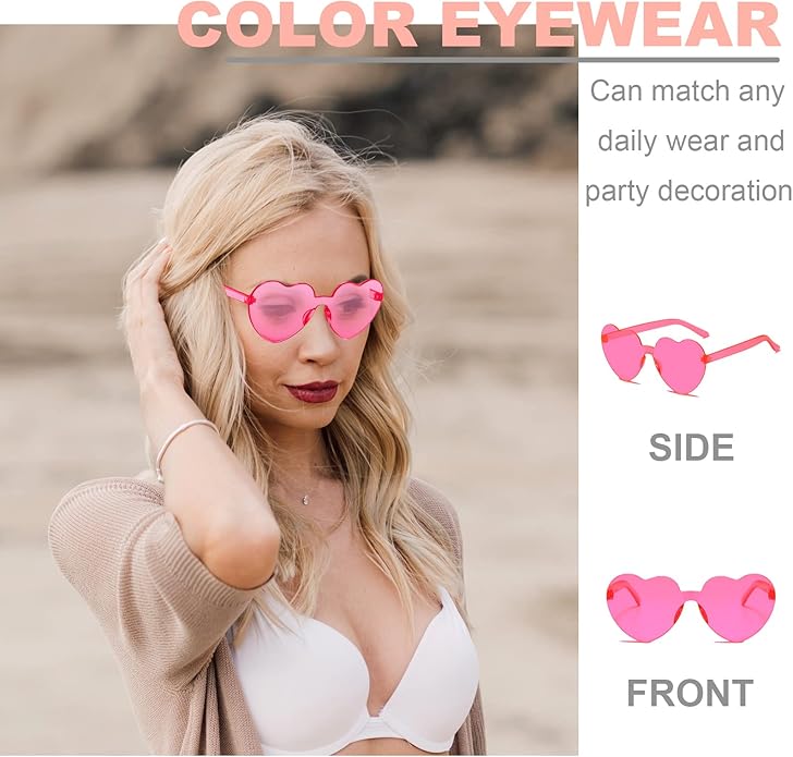AEAHALY Heart Sunglasses for Women and Men Rimless Heart Shaped Sunglasses Bachelorette Bride Party Accessories
